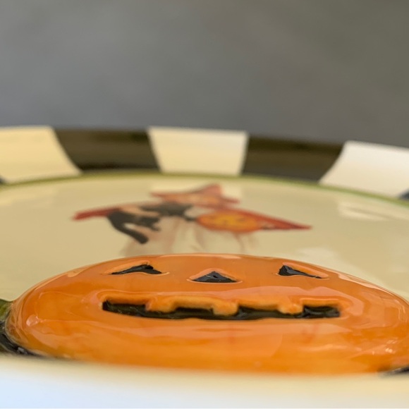 Department 56 Halloween Dessert Plate Striped Victorian Pumpkin - Picture 3 of 6